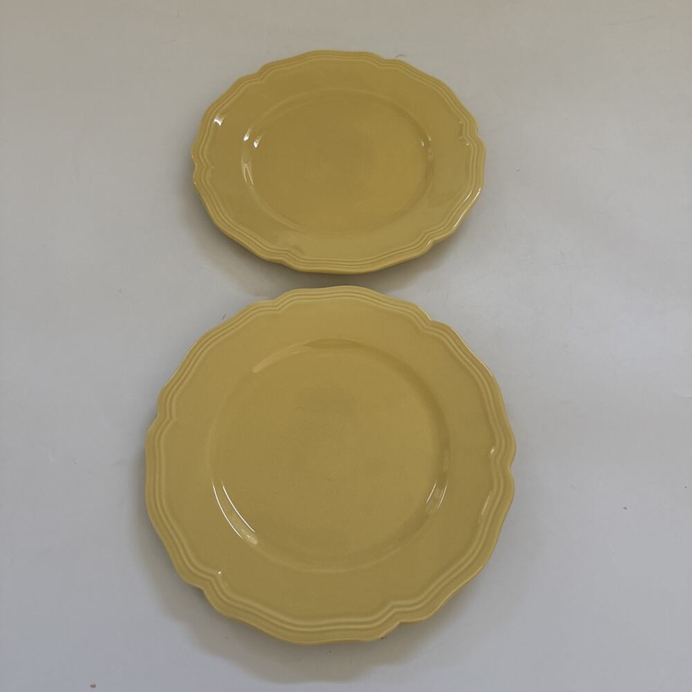 Vintage Williams Sonoma Salad Plate Set 2 Scalloped Edge Yellow Made in Portugal
